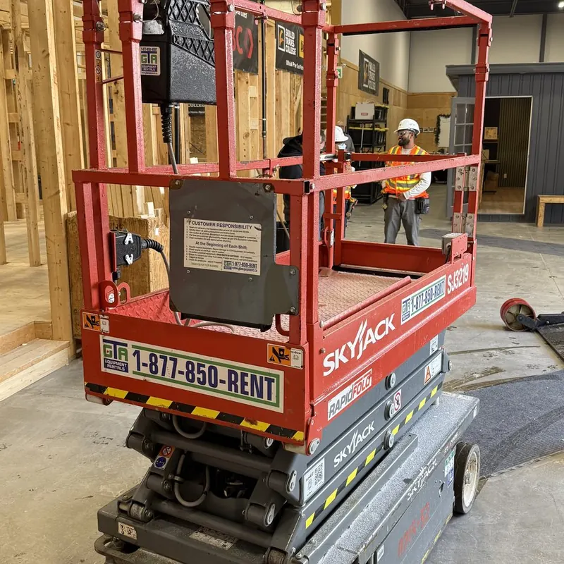 Electric lift from GTA Equipment Rentals working on an indoor ceiling job